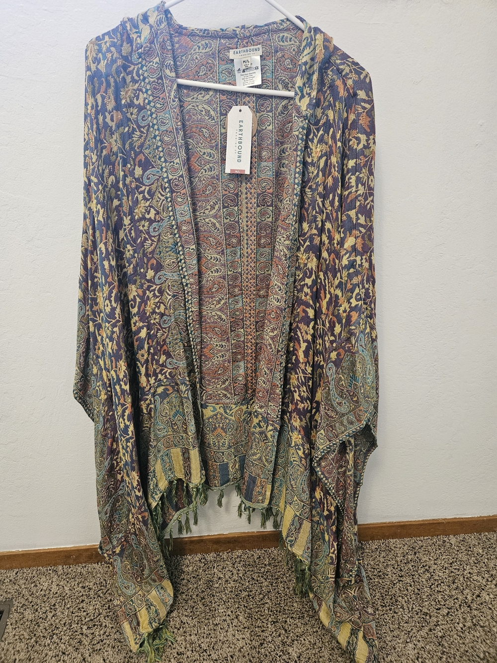 Festival Boho Hippie Chic Reversable Sari Duster Earthbound Trading Co. Size M/L - Picture 2 of 3